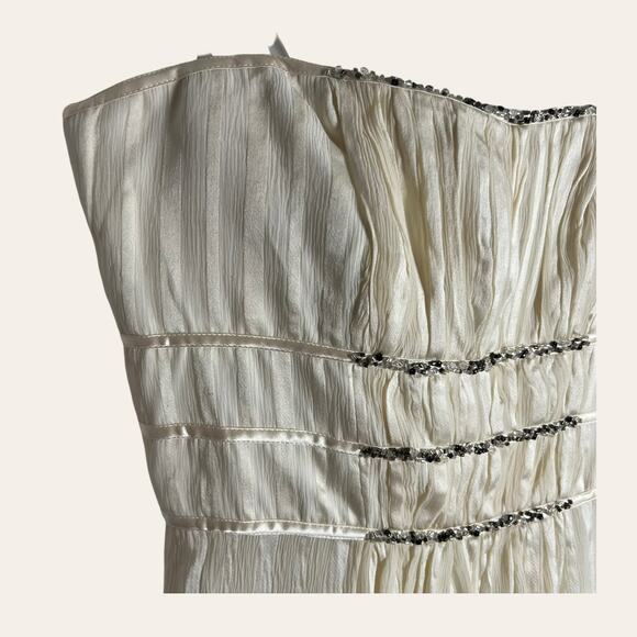 BCBGMaxAzria Ivory Off White Beaded Strapless Silk Mini Dress Size 8 - Picture 3 of 10